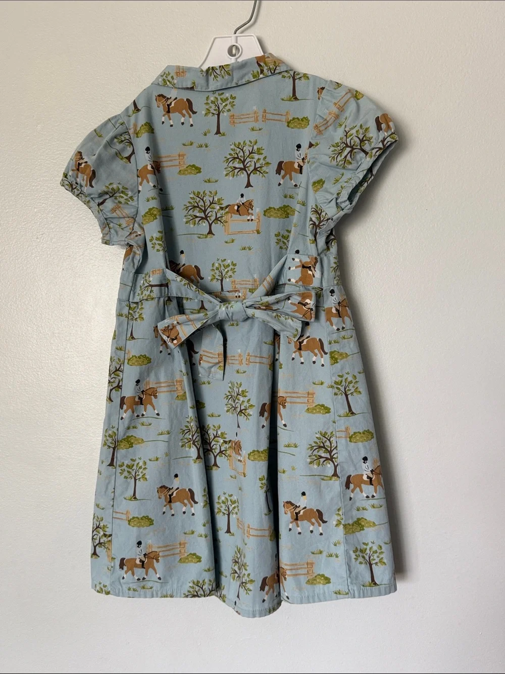 girls 6 Gymboree blue horse equestrian riding dress print club pleated cotton